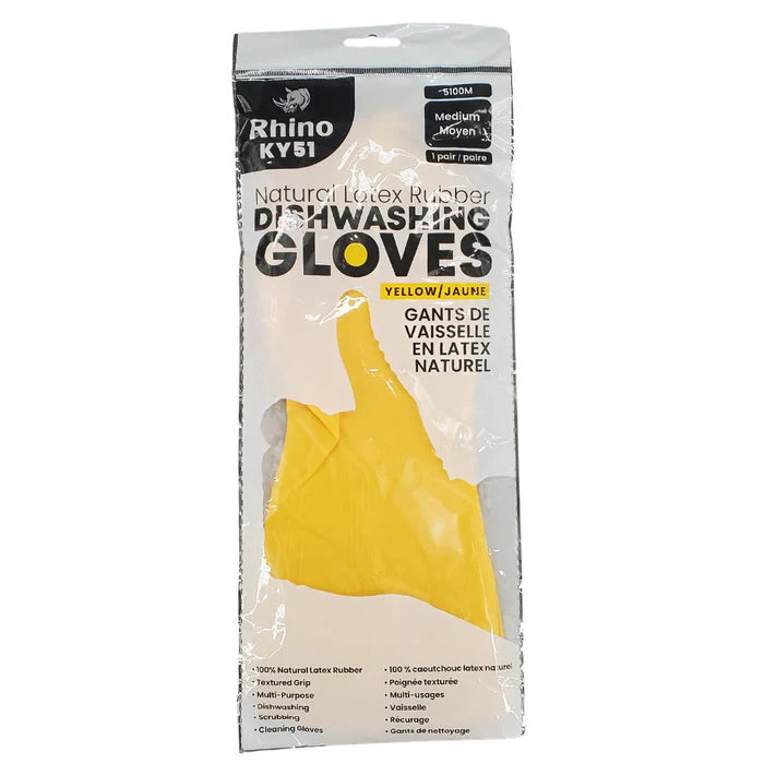 Rhino - KY51 - Yellow Latex Dishwashing Gloves - Medium - 5100M - Eagle Global Solution