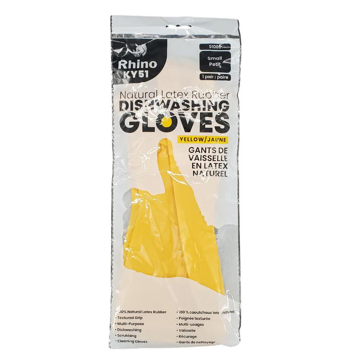 Rhino - KY51 - Yellow Latex Dishwashing Gloves - Small - 5100S - Eagle Global Solution