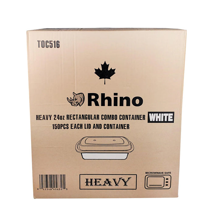 Rhino - Heavy 24oz Rectangular Combo Container - White - Eagle Global Solution